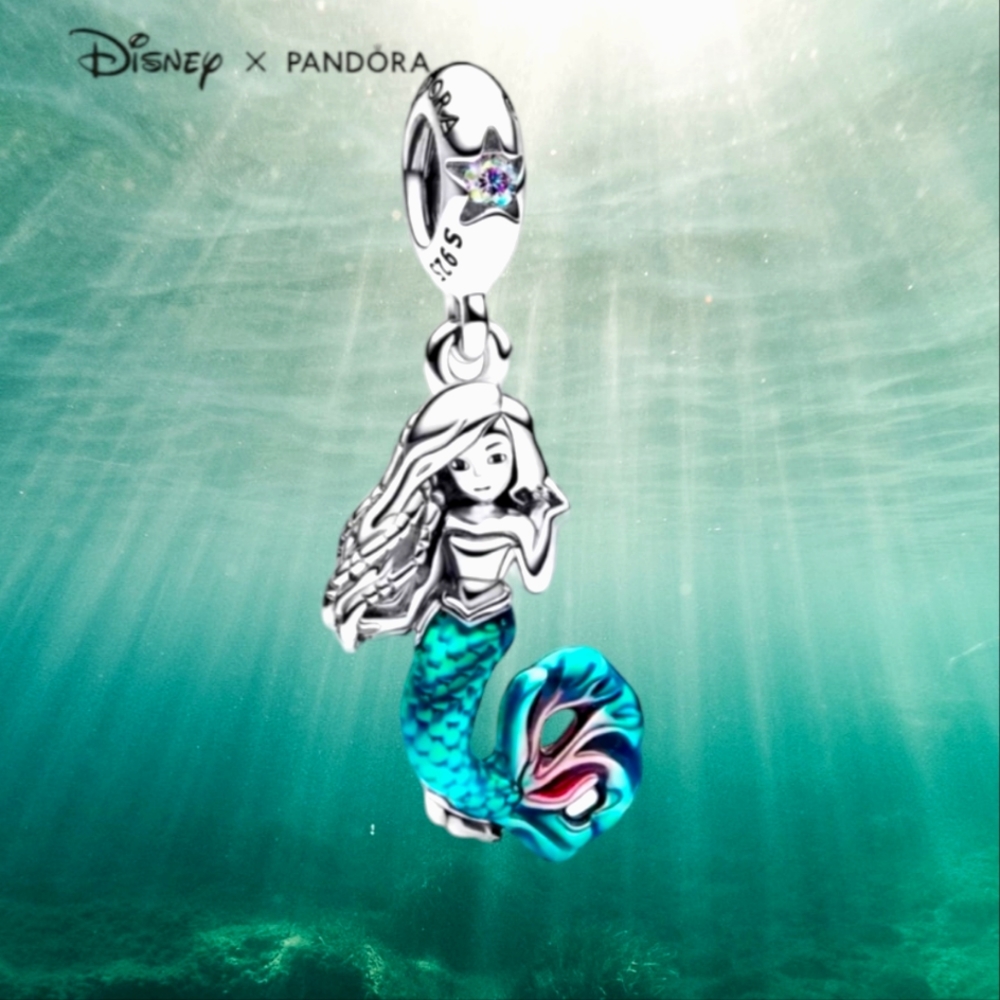 New 2023 PANDORA Little Mermaid Ariel, Disney S925 Sterling Silver Dangle Charm.